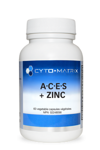 A.C.E.S + Zinc dietary supplement bottle, white cap and label, 60 capsules