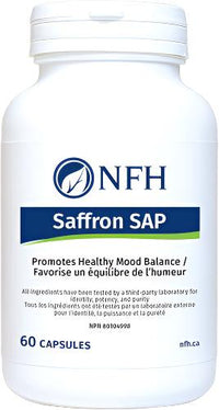 NFH Saffron SAP supplement bottle, 60 capsules, front label and cap