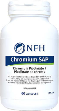 Chromium SAP supplement bottle, white with NFH blue label, 60 capsules