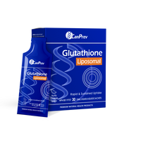 Liposomal glutathione sachets box, blue CanPrev packaging