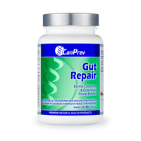 Gut Repair supplement bottle with blue cap and CanPrev Gut Repair label