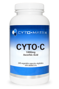 Vitamin C supplement bottle labeled CYTO-C 1000mg ascorbic acid, 240 veggie capsules