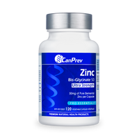 Zinc bis-glycinate veggie capsules bottle with silver cap and blue label
