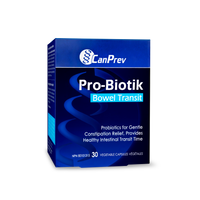 CanPrev Pro-Biotik Bowel Transit 30 veggie capsule box, blue.
