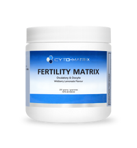 Fertility Matrix powder jar with white plastic container and blue label, 291g