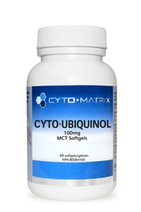 Cyto-Matrix Cyto-Ubiquinol 100mg MCT softgels bottle, white plastic with blue label