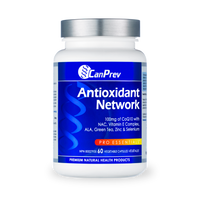 CanPrev Antioxidant Network supplement bottle with blue label and white cap