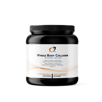 Designs for Health whole body collagen jar with black lid and white label