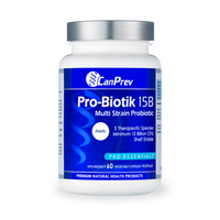 CanPrev Pro-Biotik supplement bottle with blue label, white cap, veggie capsules.