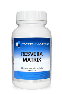 Cyto-Matrix Resvera Matrix veggie cap supplement bottle, white label and screw cap
