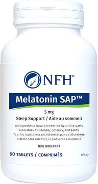 Melatonin SAP sleep support tablets, 5 mg, 60-count bottle.
