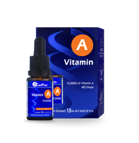 Vitamin A drops bottle with dropper and blue carton package, amber liquid
