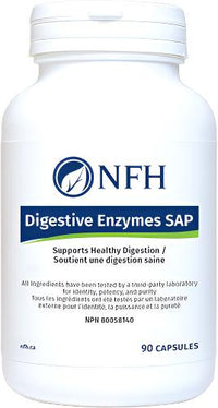 Digestive enzymes SAP supplement bottle, NFH branding, 90 capsules