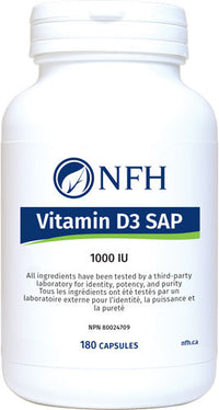 NFH Vitamin D3 SAP supplement bottle, 1000 IU, 180 capsules