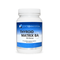 Thyroid Matrix supplement bottle with blue label, 90 veggie caps