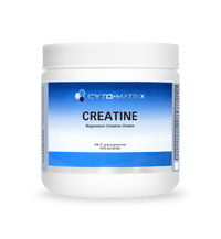 Cyto-Matrix creatine powder container, white plastic tub with blue label