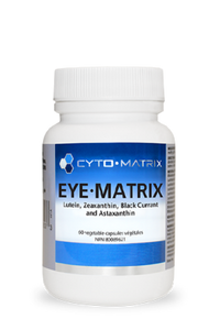 Supplement bottle with white cap and blue CYTO-MATRIX Eye-Matrix label