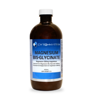Cyto-Matrix magnesium bis-glycinate supplement liquid bottle, amber with blue label