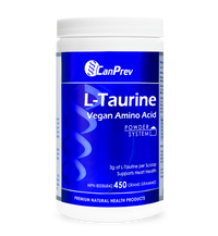 CanPrev L-Taurine vegan amino acid powder tub with blue label, 450 g