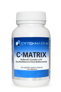 Vegetable supplement bottle with C-Matrix label and blue band, white cap