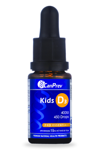 CanPrev Kids D3 400 IU vitamin D3 drops bottle with dropper, 15 ml