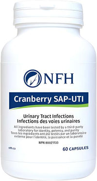 Cranberry SAP-UTI supplement bottle with NFH logo, 60 capsules