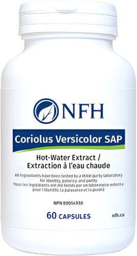 White supplement bottle: NFH Coriolus Versicolor SAP, 60 capsules