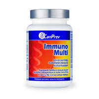 CanPrev Immuno Multi veggie capsule supplement bottle with blue and orange label