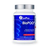 BioPQQ supplement bottle with blue label and silver cap for veggie capsules