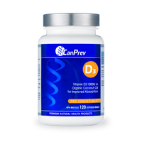 CanPrev D3 organic coconut oil softgels bottle, 120 count, vitamin D3 supplement