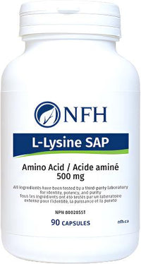 L-Lysine SAP supplement bottle, NFH label, 90 capsules