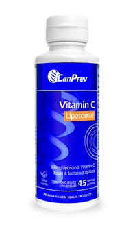 CanPrev Liposomal Vitamin C bottle, blue label with Vitamin C text, white cap